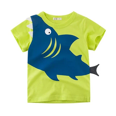 Green T-shirt BINUDUCKLING/ г. Модный летний комплект одежды для маленьких мальчиков, футболка с короткими рукавами и принтом акулы+ шорты, детская одежда из хлопка - Цвет: Green T-shirt