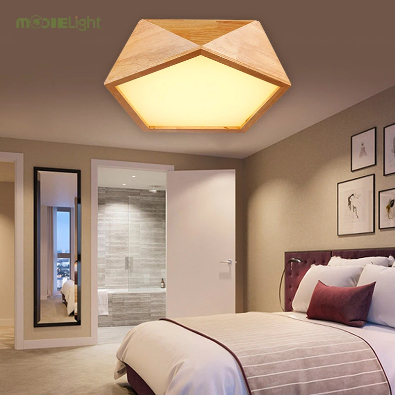 Mooielight Creative Wood Geometric LED Ceiling Lamps modern living room bedroom aisle ceiling light, Indoor Lighting Fixture