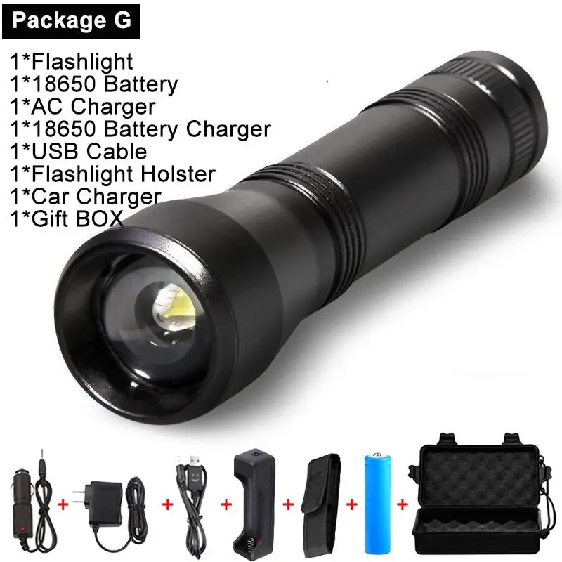 Package G 2000 Lums Светодиодный УФ фонарик светильник UV светильник L2/T6 белый светильник светодиодный фонарь светильник 5 Режим Масштабируемые флэш светильник 395nm черный светильник 18650 - Испускаемый цвет: Package G