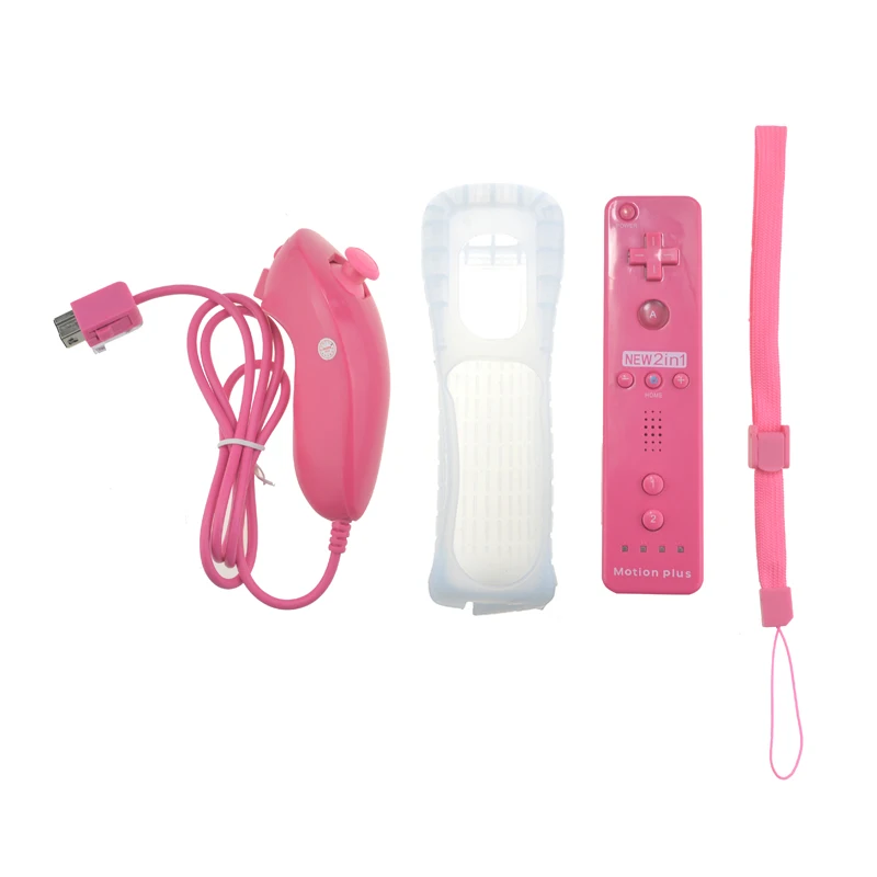 Pink gamepad set 2 в 1 Встроенный Motion Plus беспроводной пульт дистанционного управления геймпад для wii kingd Nunchuck контроллер джойстика - Цвет: Pink gamepad set