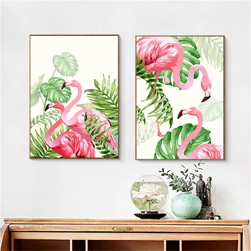 Home Decor Nordic Canvas Painting Pretty Animal Plant Flamingo Posters Living Room Bedroom Hotel Wall Pictures Art Prop DIY | Дом и сад