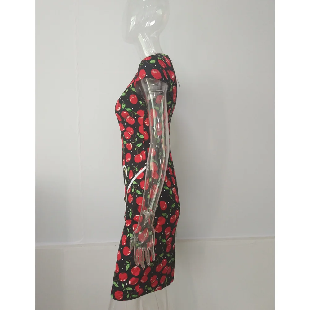 Женское летнее офисное платье 2017 элегантное черное с цветочным принтом и