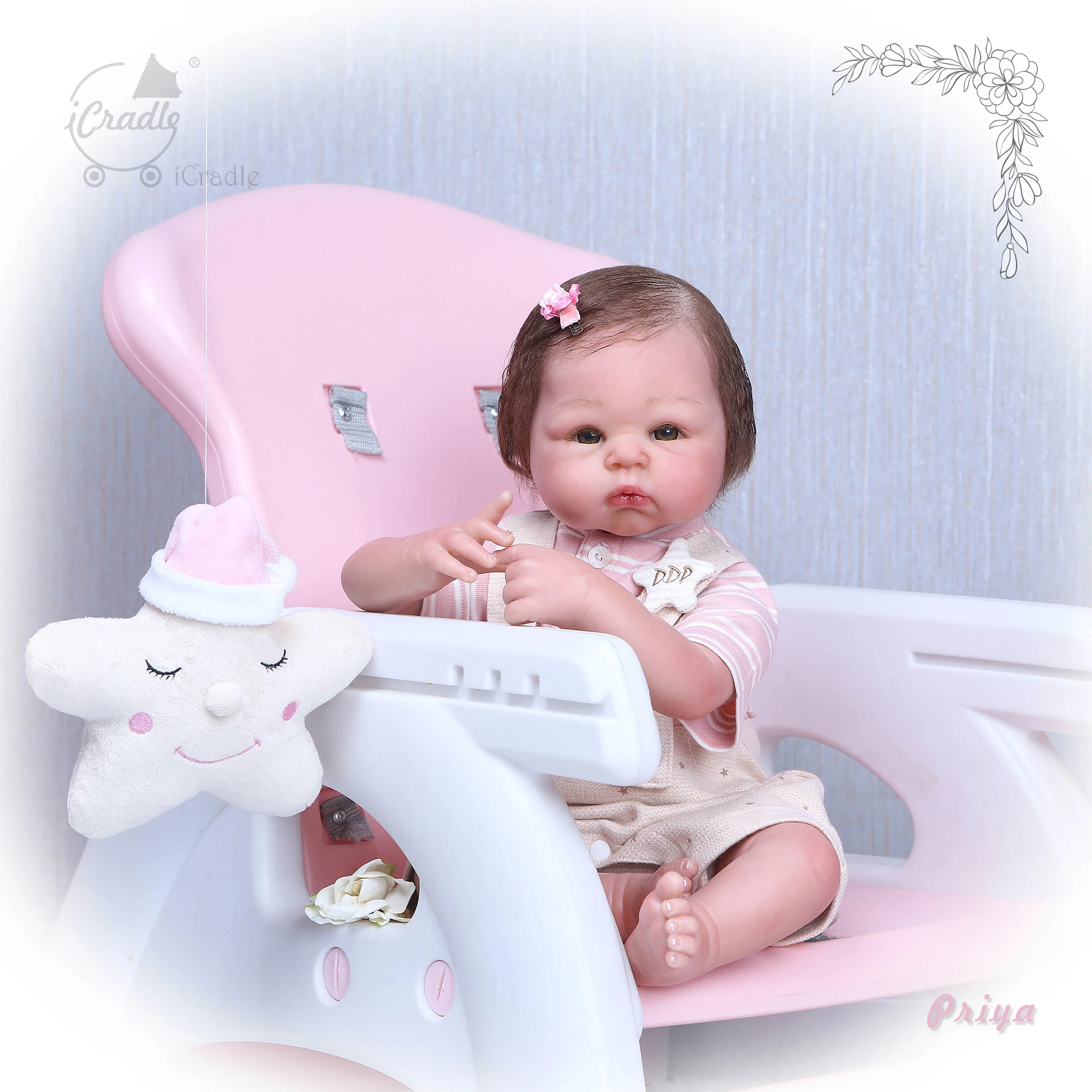 

Boutique reborn baby silicone dolls 52cm Soft touch real newborn baby skin color Super Nature Hair iCradle bebe reborn gift toy