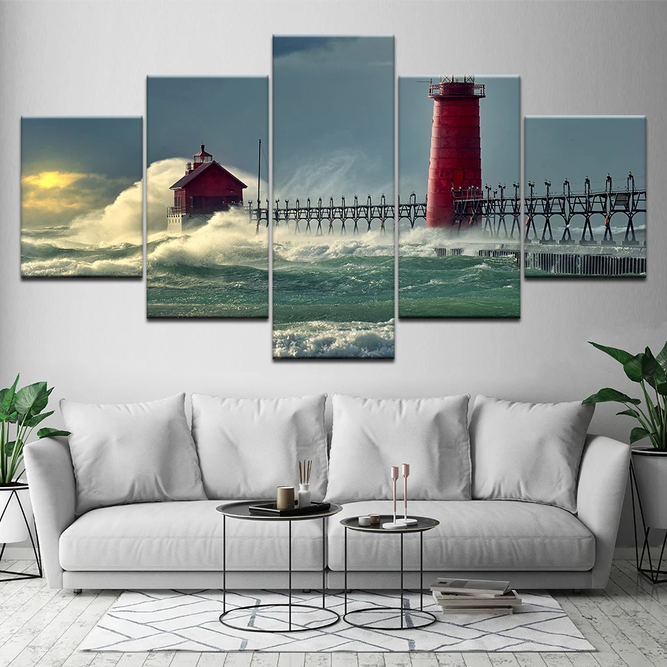

Wall Art Canvas Painting HD Prints Guard Towers Home Decoration 5 Pieces Sea Modular Living Room Pictures Scenery Artwork Poster