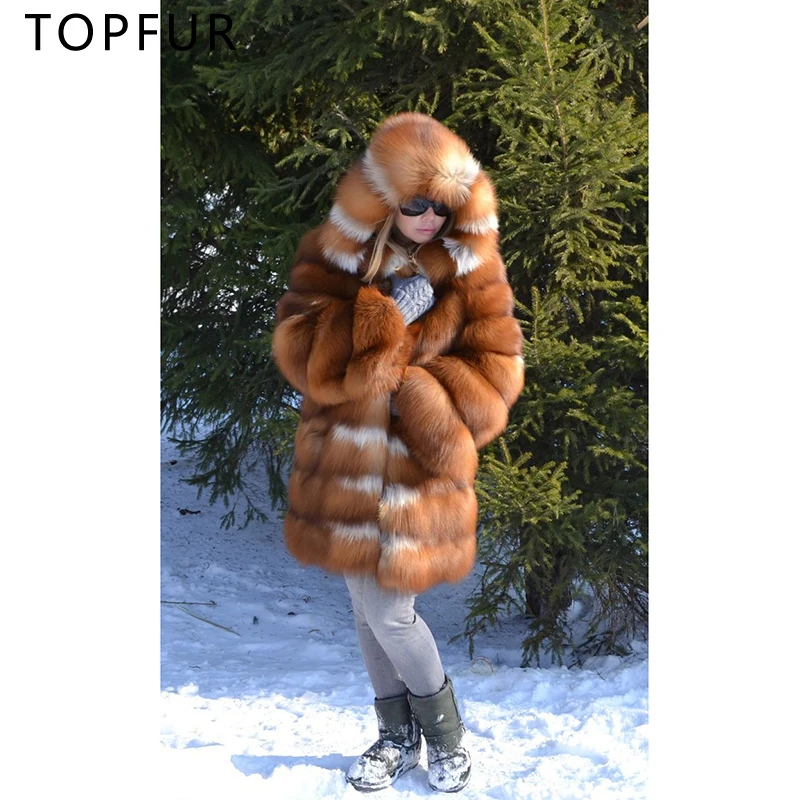 TOPFUR New Luxury Fashion Real Fox Fur Coat Women Natural Russian Gold Fox Fur With Hood Thick Warm Real Fur Jacket Women