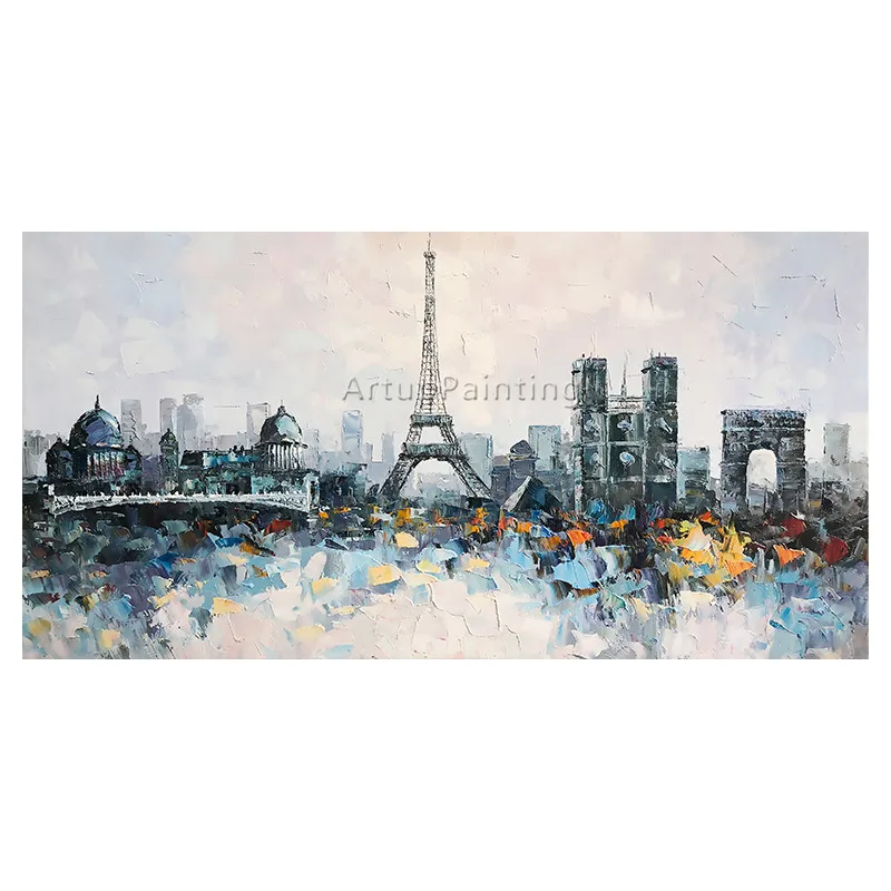 

Paris tower cityscape oil painting On Canvas quadros caudros modern abstract impasto texture wall art pictures for living room