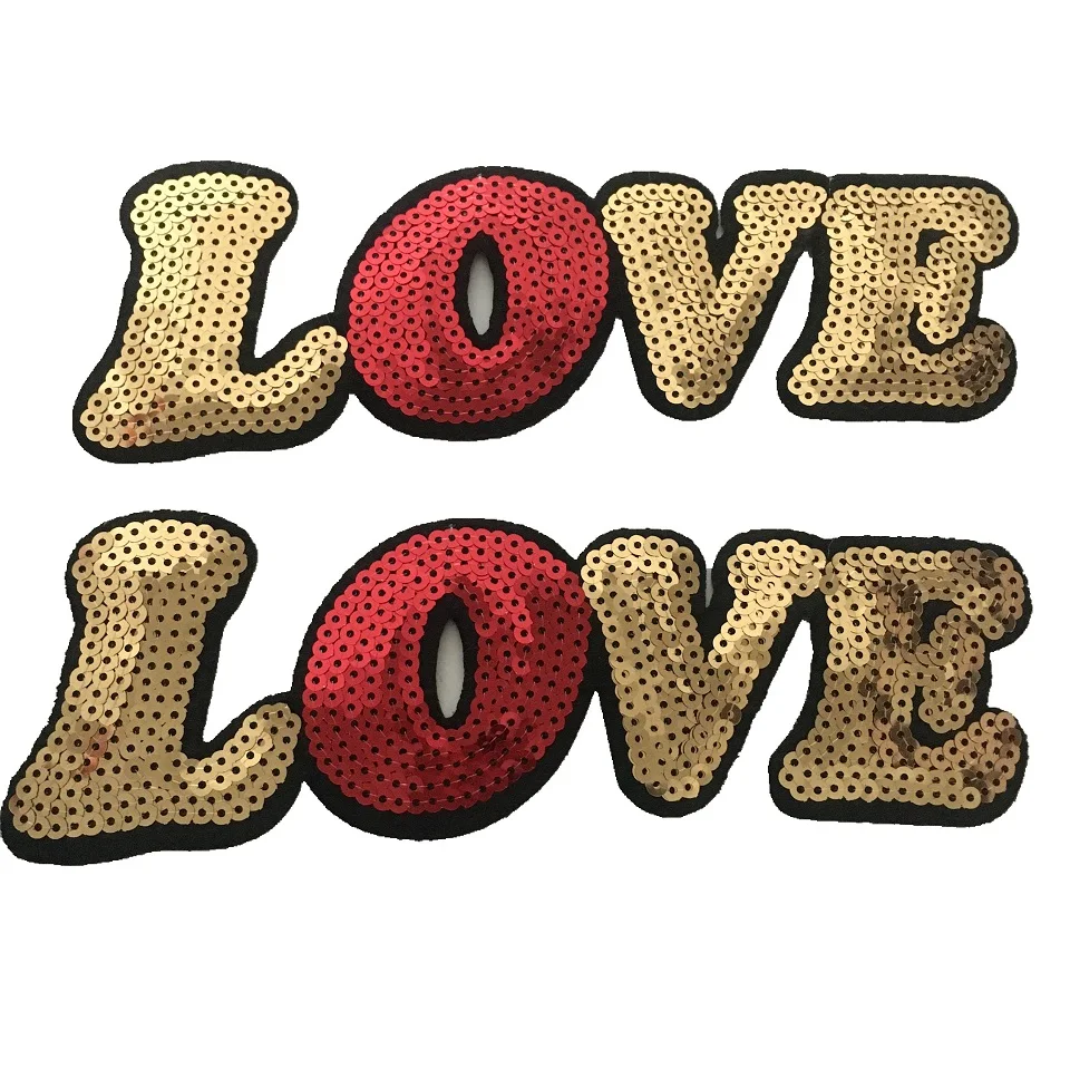 

2pcs Gold LOVE Sequined Patches For Clothing Iron On Patches Clothes 21.5*7cm DIY Sequins Stickers Sewing Paste Decoration