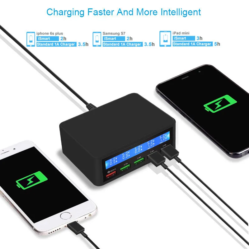 5 портов USB зарядное устройство 50 Вт светодиодный дисплей Быстрая зарядка 3 0 для