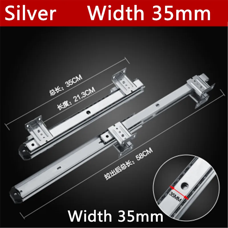1 пара H914 W27mm/W35mm L35cm 1" шарикоподшипник выдвижной ящик для клавиатуры выдвижной лоток Регулируемый подвесной кронштейн - Цвет: Silver 35mm