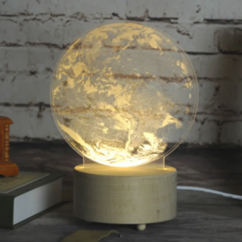 Веселая круглая 3D Светодиодная лампа деревянная база с музыкальной коробкой