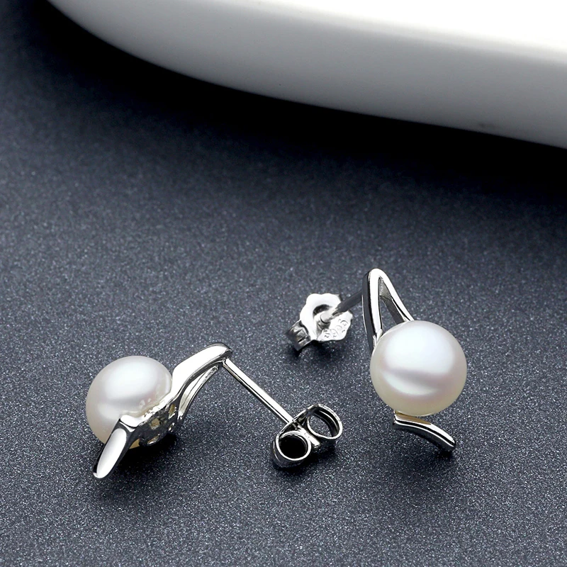 Женские серьги гвоздики из серебра 925 пробы с натуральным пресноводным