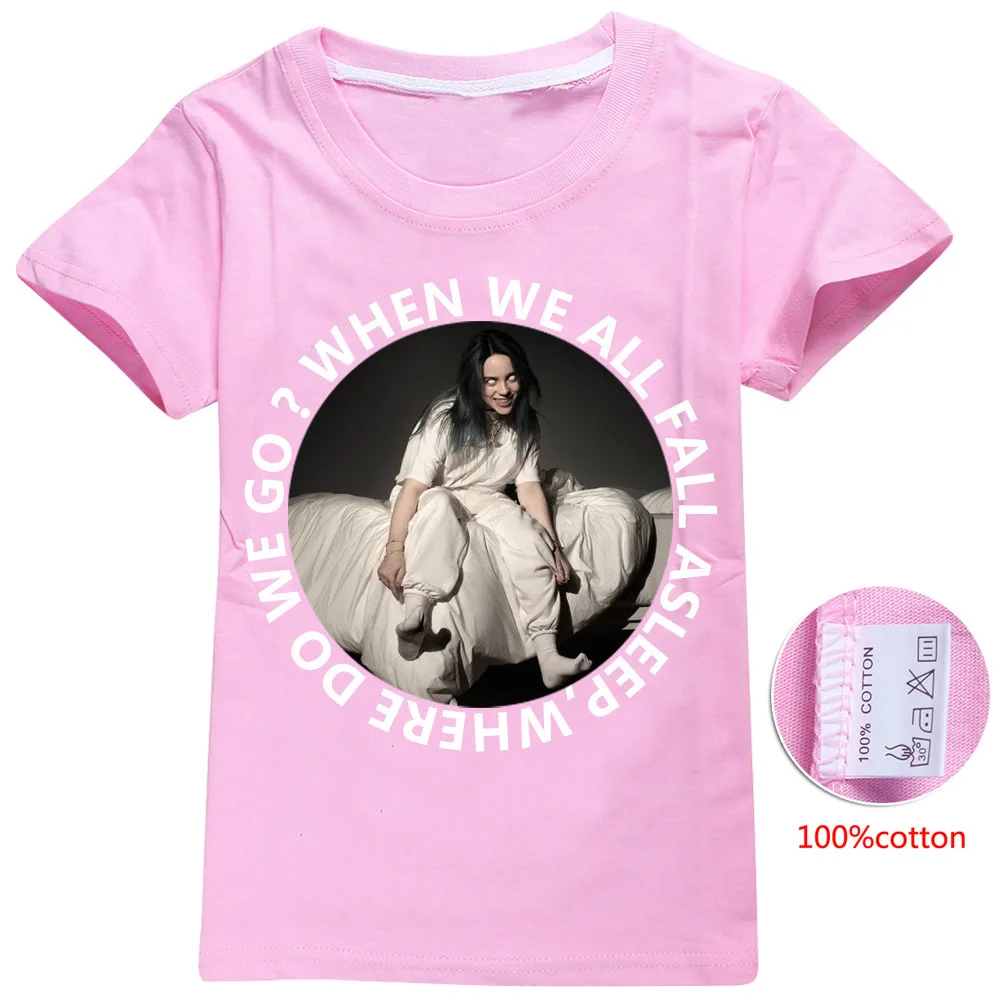 Новинка 2019 футболки для девочек с мультипликационным принтом Billie Eilish детская