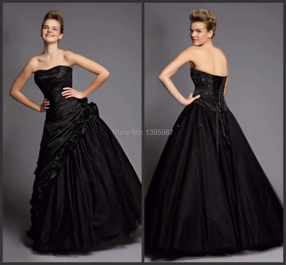 

Black Strapless ball Gown Quinceanera Dresses Pleated Floor-Length Lace-up Open Back Sexy Special Occasion Gowns XA044