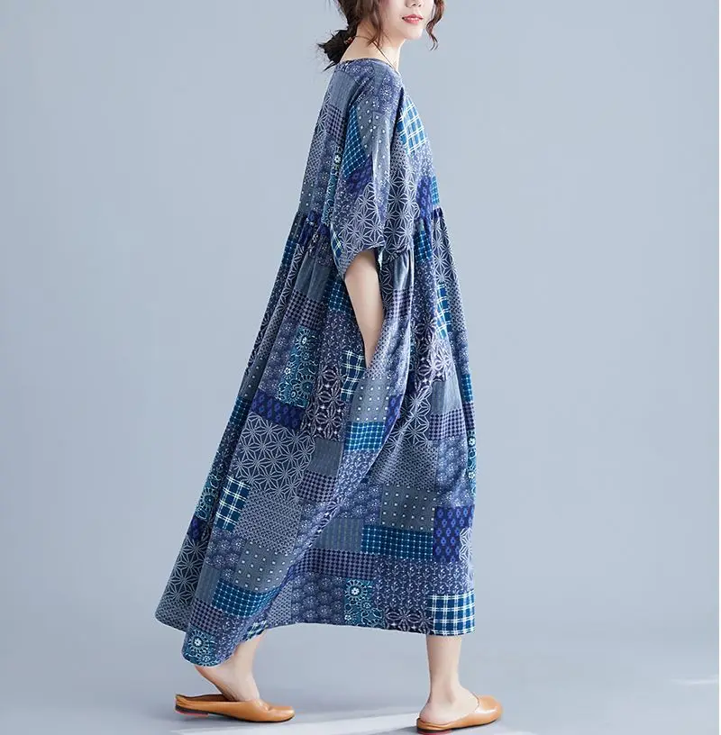 NYFS летнее платье Новое винтажное свободное хлопковое длинное платье vestidos robe Elbise с большим подолом женское платье