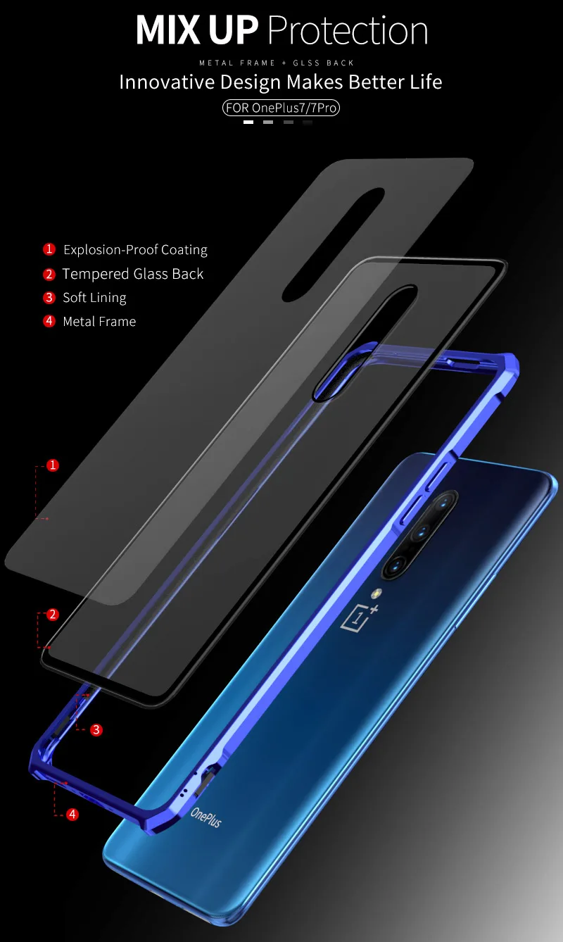 Oneplus 7 Pro Бампер Oneplus7 телефонные чехлы алюминиевая металлическая рамка бампер с прозрачным закаленным стеклом задняя крышка для One Plus 7 7Pro