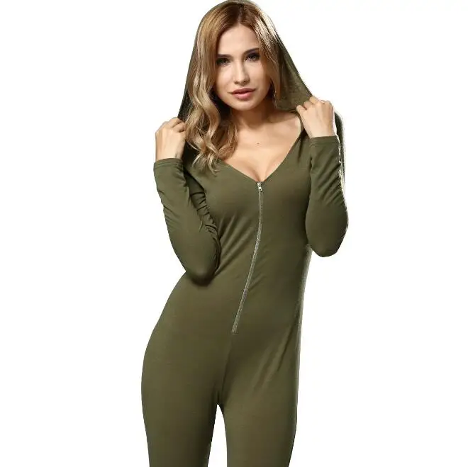 Женщины длинные Комбинезоны 2016 Дамы С Длинным Рукавом молнии v шеи вскользь Боди
