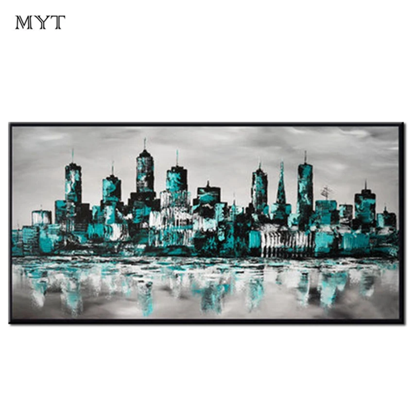 

Современная абстрактная картина маслом в виде городского пейзажа, 100% ручная роспись, Абстрактная Картина на холсте, Настенный декор, искусс...
