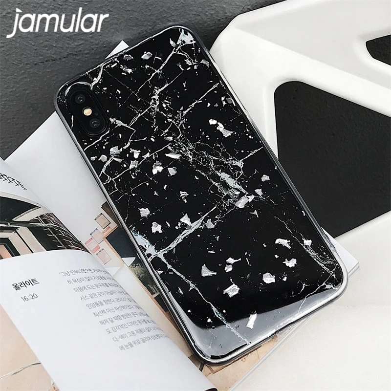 Роскошный чехол для iPhone XS MAX XR X 10 8 6 6s Plus с мраморным узором глянцевый черный