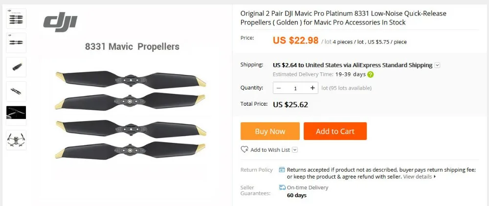 4 пары 8 шт. 8331 малошумные быстросъемные пропеллеры для DJI Mavic Pro/Platinum(золотистый/серебристый) Аксессуары для Mavic Pro