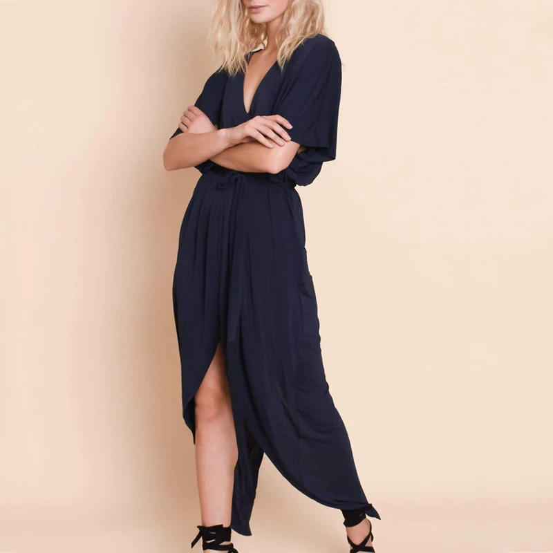 ELSVIOS 2019 летнее сексуальное длинное раздельное платье с глубоким v-образным