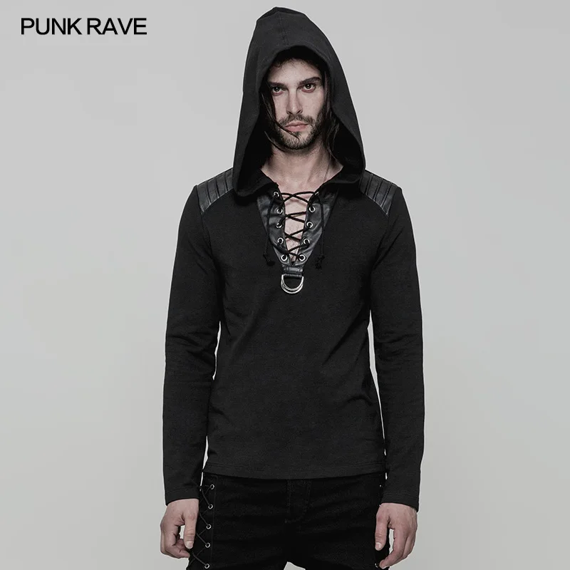 Мужская Повседневная футболка Gothis Steampunk Rave с капюшоном и длинным рукавом