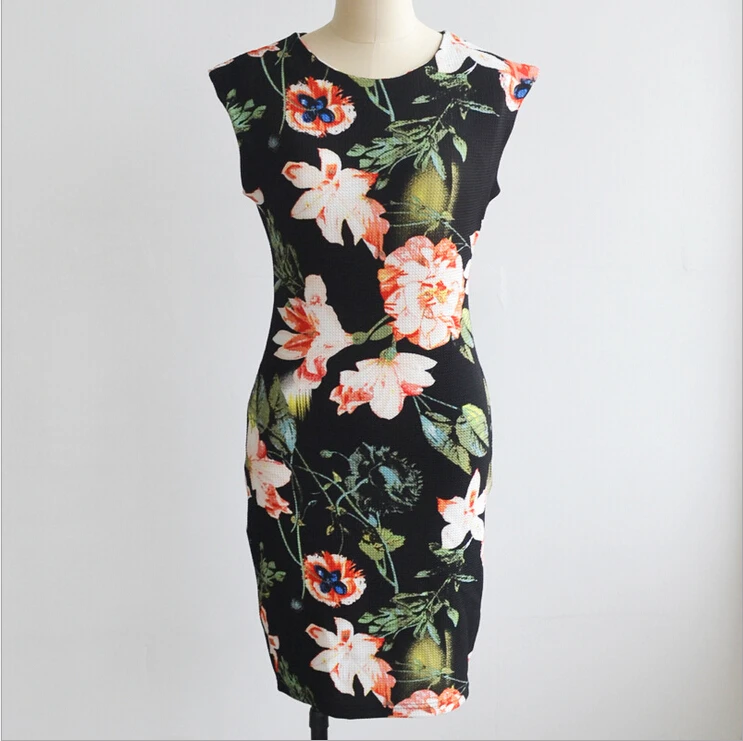 2017 новая мода европа американский горячие цветы печати cheongsam стиле карандаш bodycon