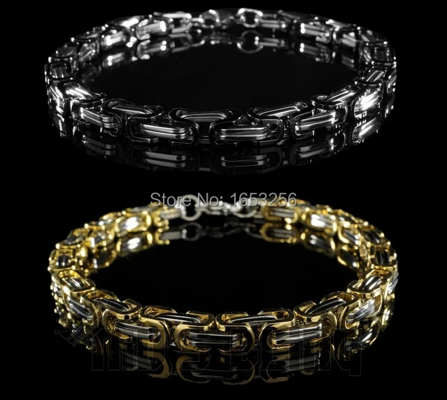 

8.5mm 8.8'' West Cost Stainless Steel Square Byzantine Chain Bracelet Men's Jewlery