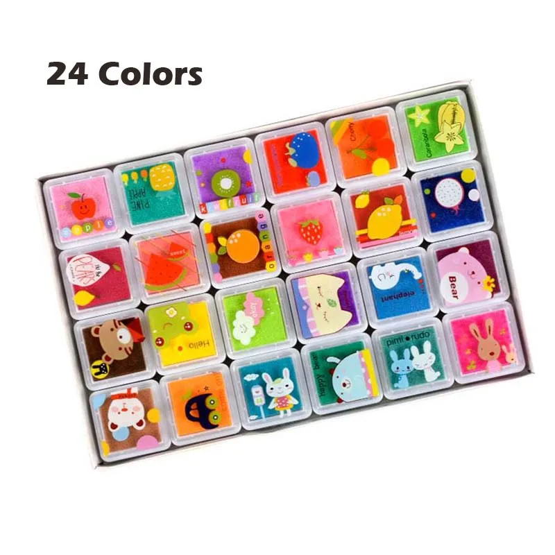 24Pcs Animal Inkpad 12/24 шт. изображением героини мультфильма «Леди Пальчиковые краски ремесло набор игрушек для детей Красочные Fingerpaint рисунок обучения изображение - Цвет: 24Pcs Animal Inkpad