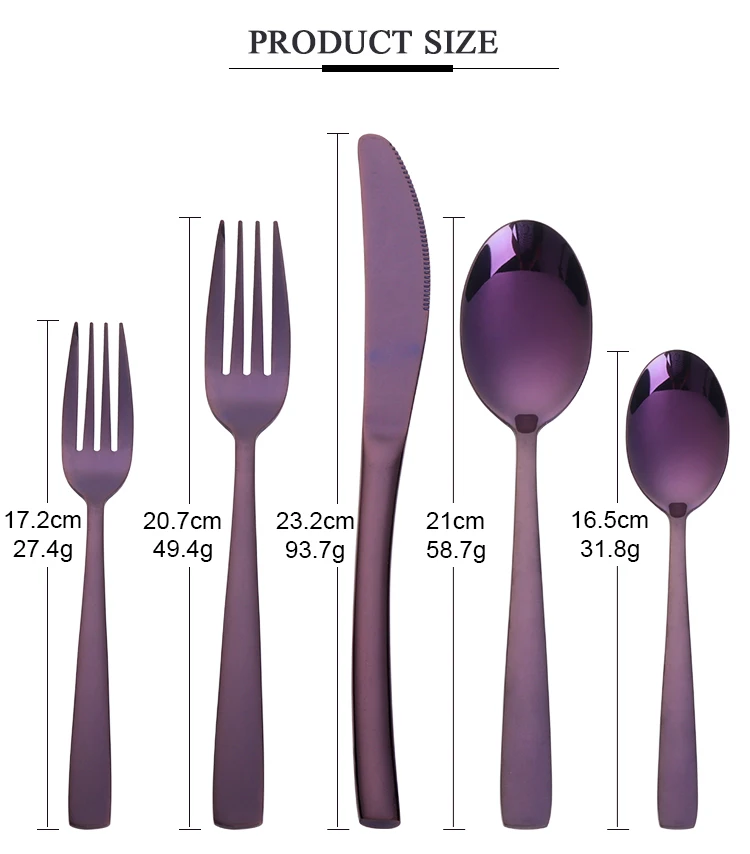 20pcs Western Dinnerware Set Stainless Steel Good Mirror Polishing Purple Plated Metal Dinner Knife Fork Salad Fork Teaspoon Set