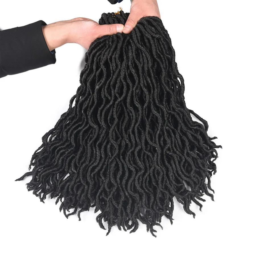 Refined Hair Faux Locs Curly Goddess locs Crochet Hair Bluk 18inch Long Woman Synthetic Braiding hair Extensions 24 strands/pc - Цвет: # 1B