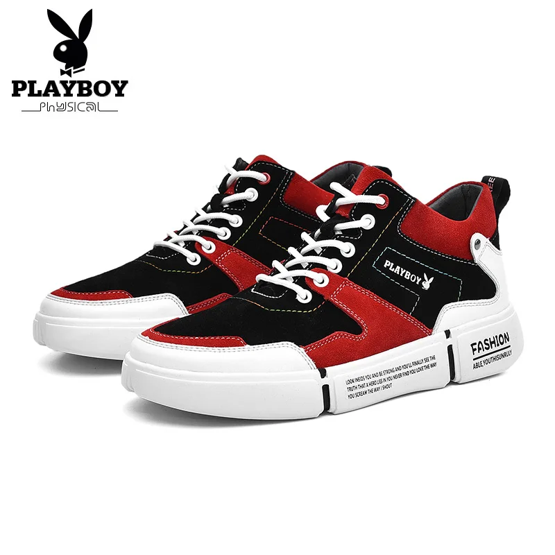 PLAYBOY Брендовая Мужская обувь из коровьей кожи Повседневная замшевая одежда мужские, весенне-осенние, на шнуровке, Для мужчин Классика Дышащие кроссовки DS87286 - Цвет: Красный