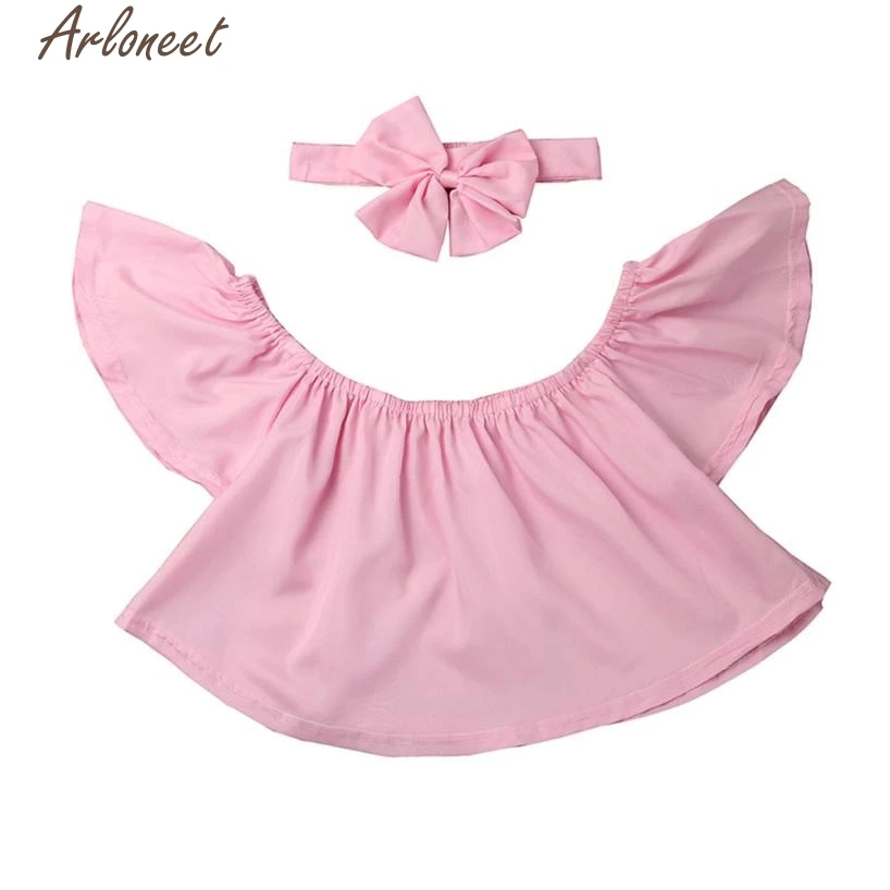 2017 fashiontoddler детские для маленьких девочек Off Shoulder Ruffle футболка Топы
