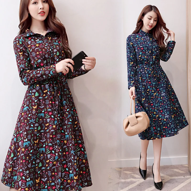 2017 осеннее платье в повседневном стиле с принтом | Женская одежда