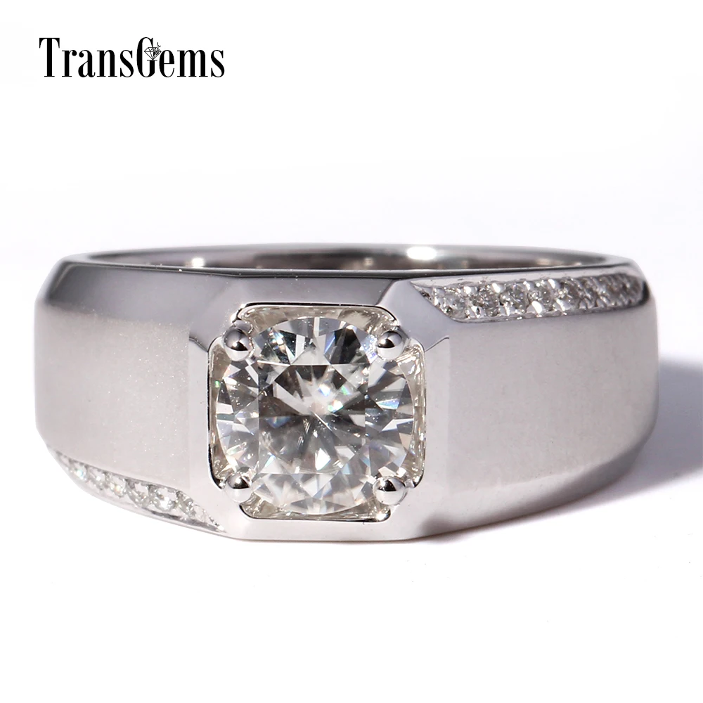 Кольцо TransGems 1 карат лабораторный Выращенный Муассанит акценты свадебное мужское