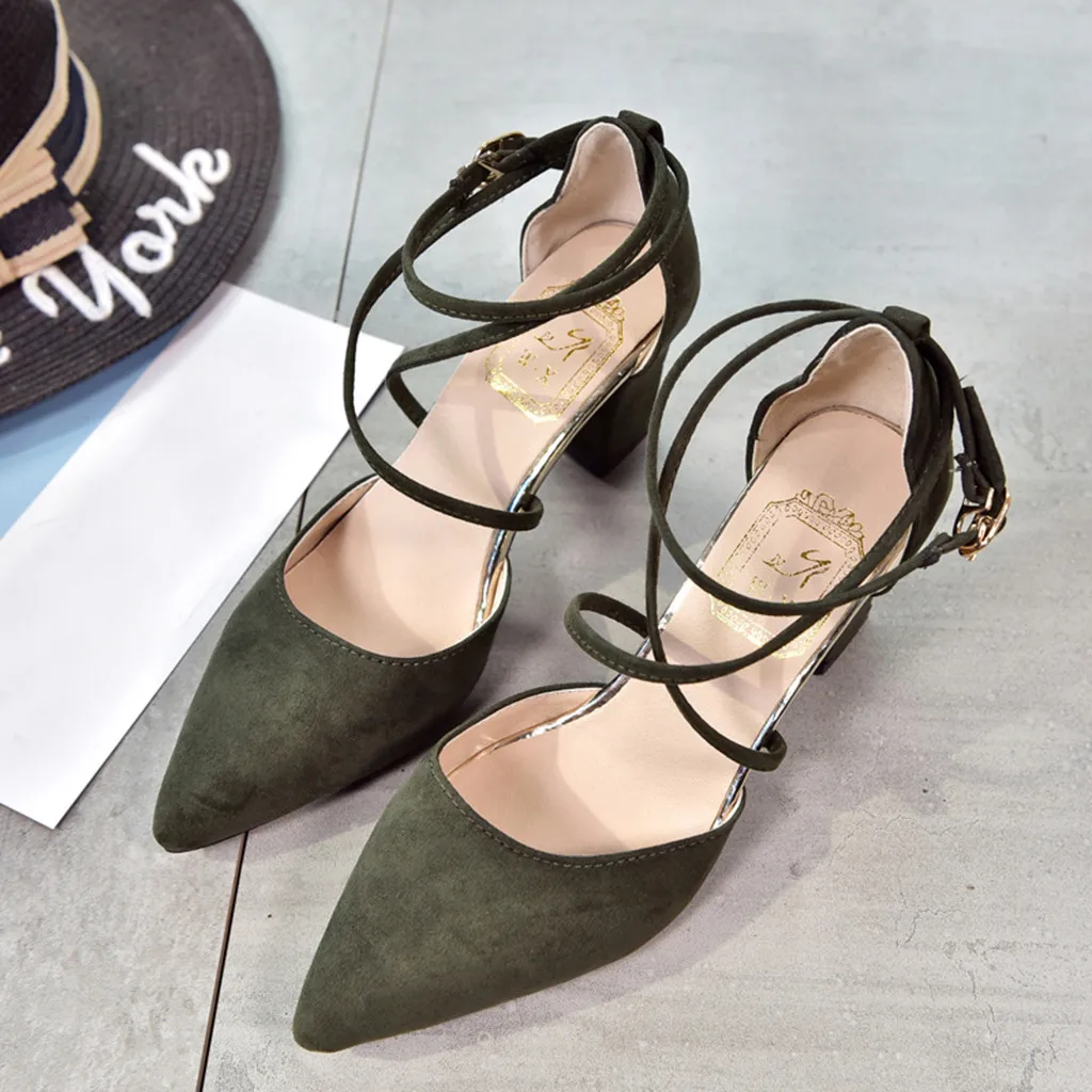 Jaycosin/Босоножки Модные женские босоножки с острым носком на толстом квадратном