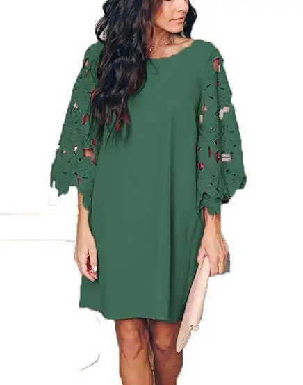 Зеленое кружевное лоскутное шифоновое платье уличная женская одежда vestidos kleider плюс размер sukienka модная Свободная Женская одежда - Цвет: green