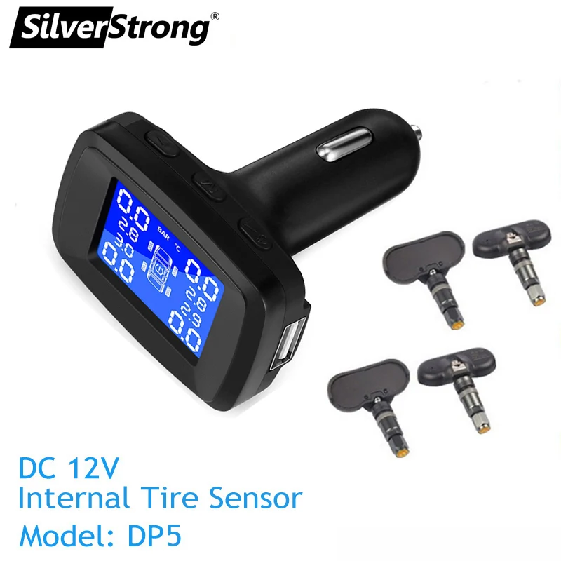 SilverStrong TPMS с USB сигнализацией давления в шинах авто система мониторинга давления в шинах 4 Датчики давления в шинах сигнализация температуры для Android автомобиля DVD