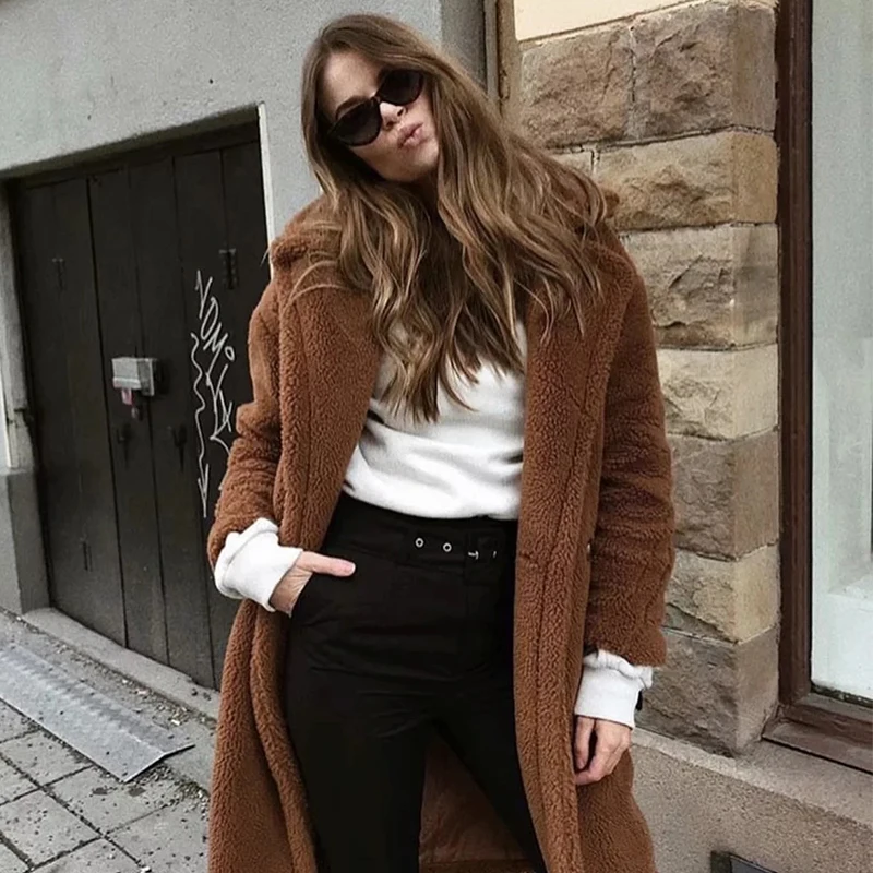 2018 зимние толстые теплые однотонные плюшевые пальто женские уличные и куртки из