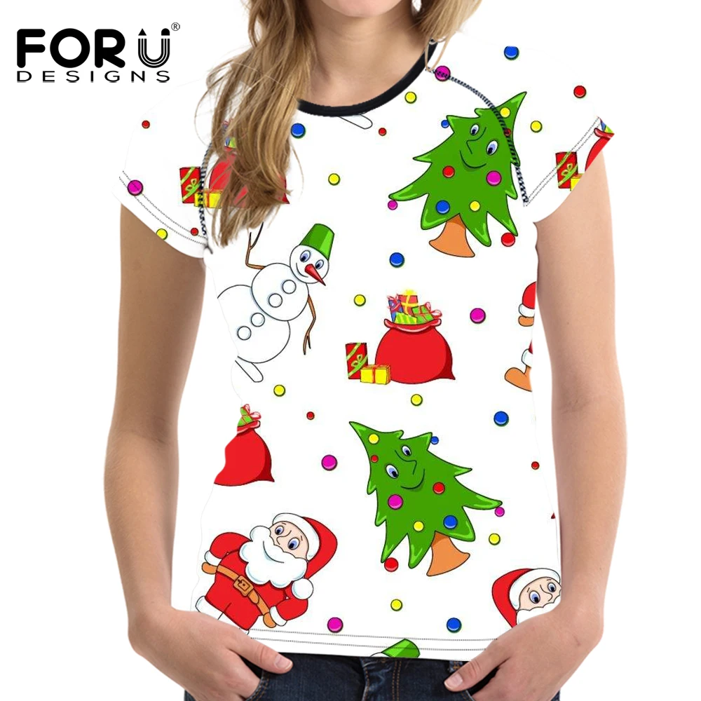 FORUDESIGNS/Милая Рождественская Красная шапка с принтом кота киски женская футболка