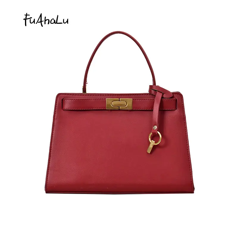 

FuAhaLu New women's bag trendy high quality simple fashion handbags ocean shoulder Messenger bag retro Lock small crossbodys bag