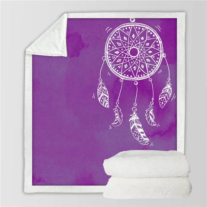 Purple BeddingOutlet Soft Velvet Plush Throw Blanket Watercolor Dreamcatcher Sherpa Blanket for Couch Blue and Pink Throw Travel - Цвет: Purple