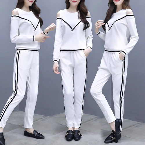 Женский спортивный костюм в Корейском стиле весенний пуловер с открытыми