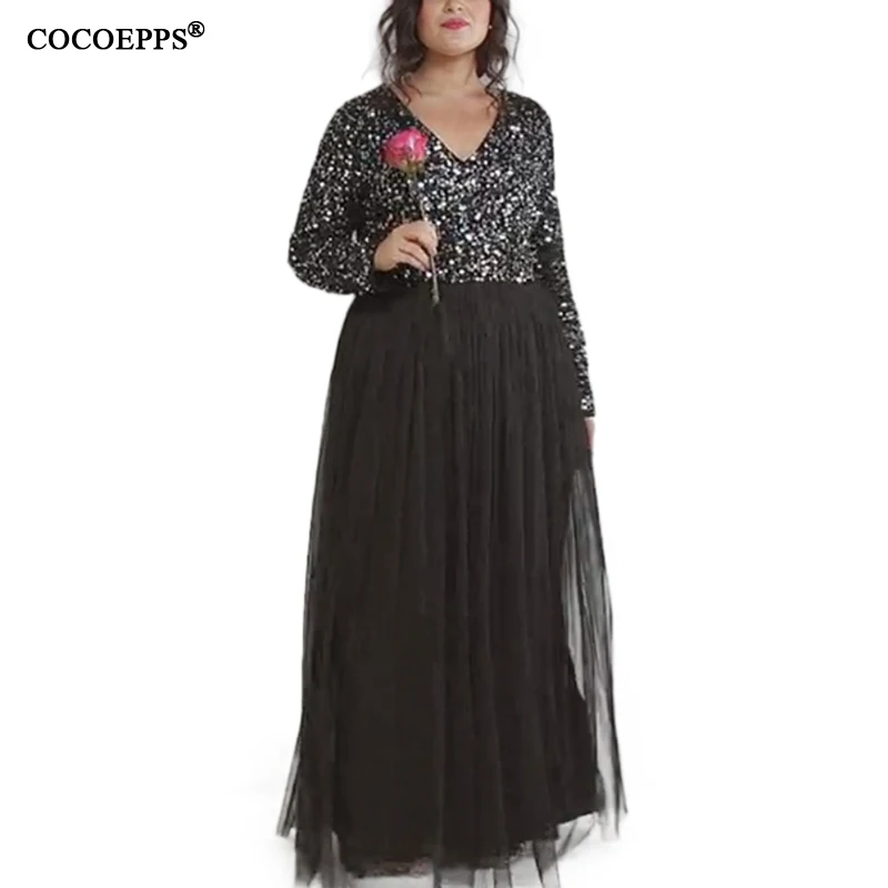 Женское длинное Сетчатое платье макси с блестками размеры до 6XL|long dress|party dressesdress
