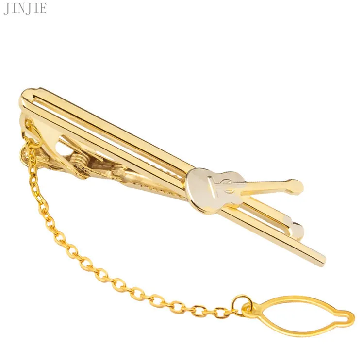 Мужской зажим для галстука золотого цвета в форме гитары ювелирное украшение