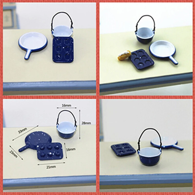 

3pcs 1/12 Dollhouse Mini Pastry Board Plate Simulation Kitchen Pan Pot Model Toy for Doll House Decoration Miniature Accessories