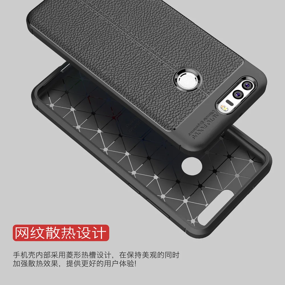 Anti-Knock Soft Silica Gel TPU Leather Carbon Fiber Cover Case For Huawei Honor 8 Shockproof Lychee Skin Pattern Slim |
