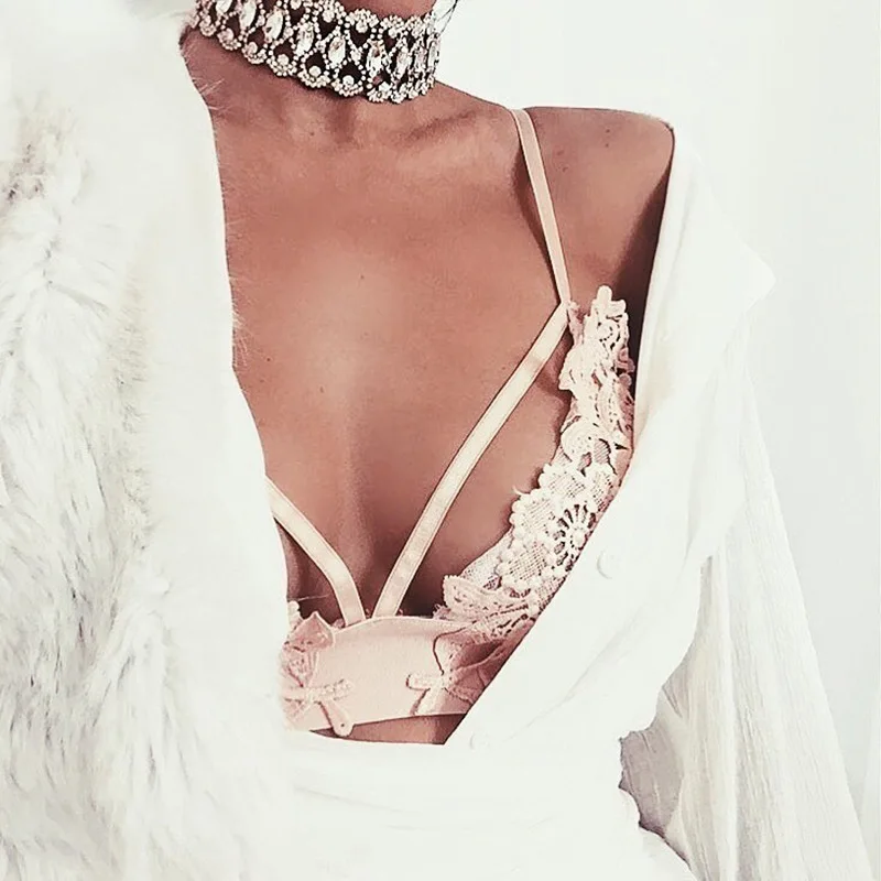 Сексуальная женщина полые Браллет бюстгальтер случайные дышащая кружева цветок