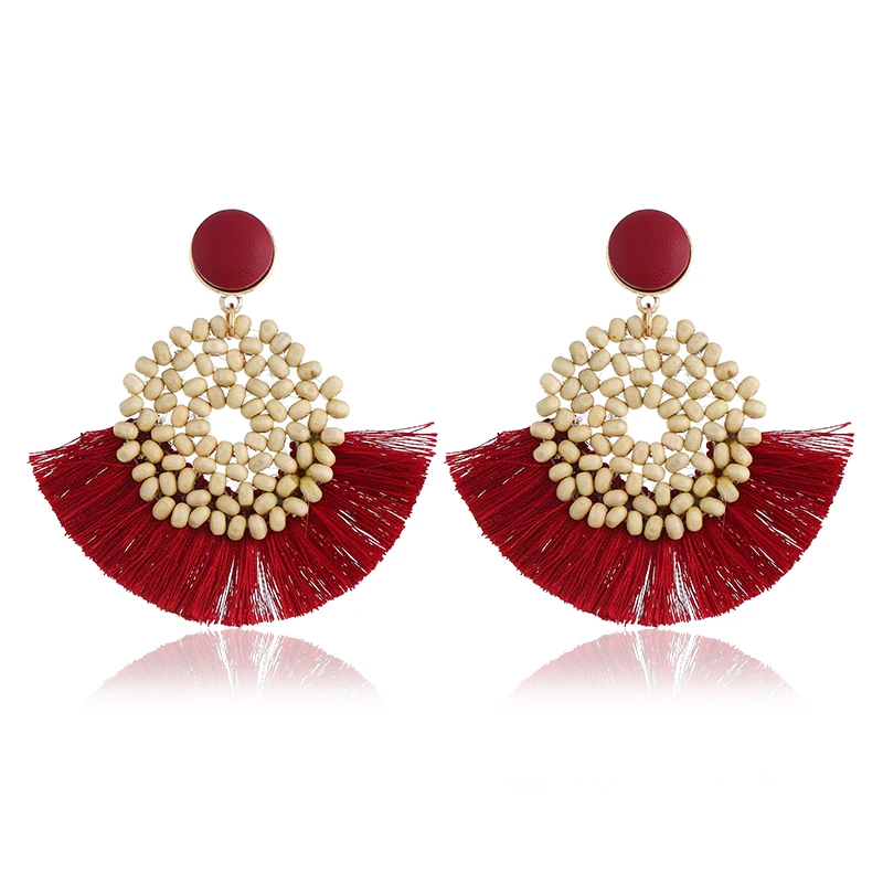 Boho полые круглые плетеные серьги из ротанга для женщин свадебные украшения 7