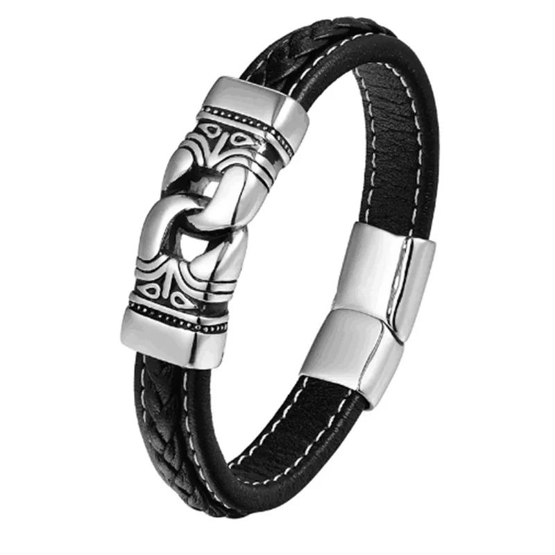 2018 мужской браслет модный в виде наручников из нержавеющей стали кожаные