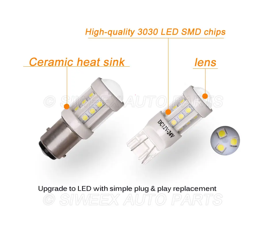 

High quality BA15S 1156 BAY15D 1157 7443 T20 DC 12V led lens ceramic brake light signal 18 SMD 3030 car reverse taillight white